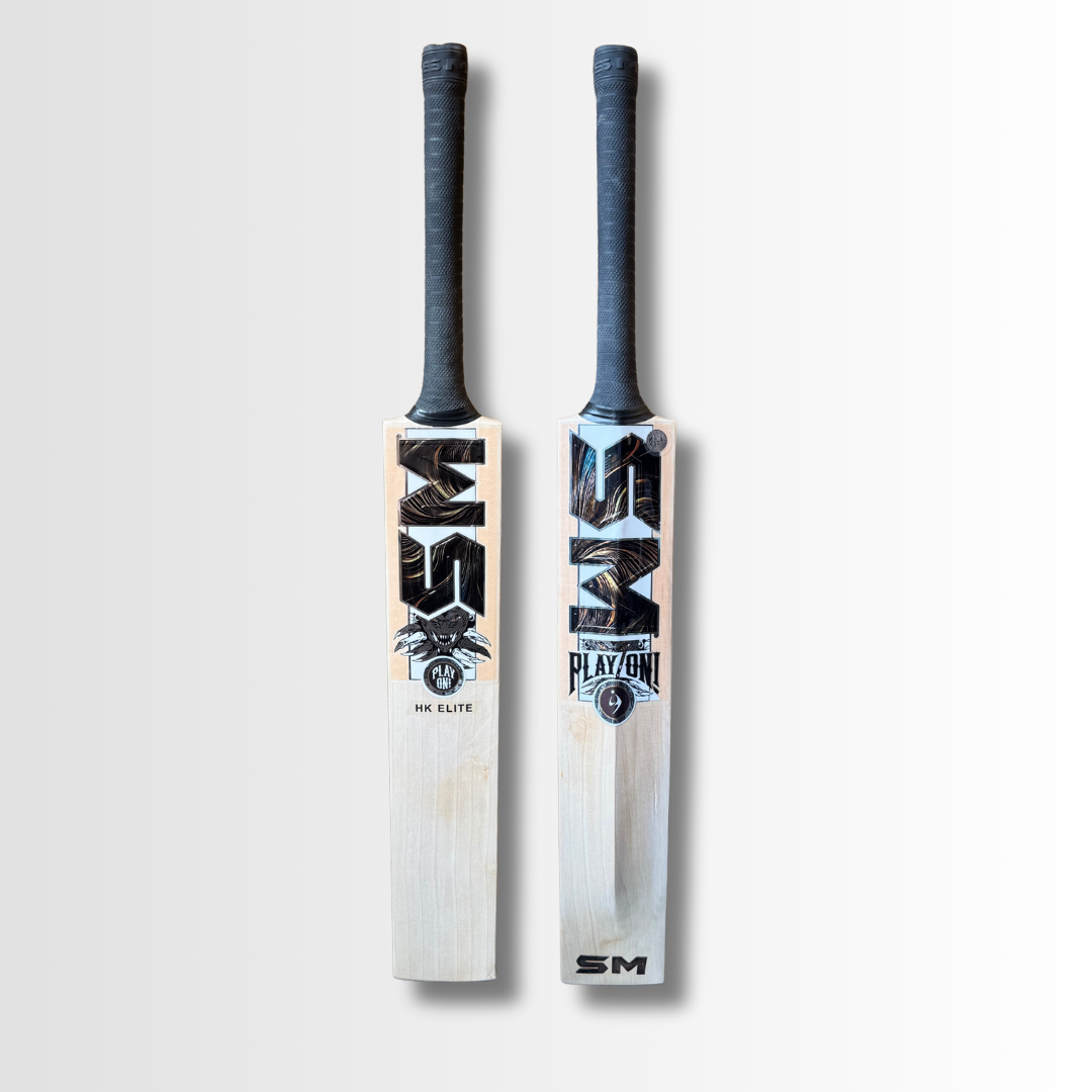 Two cricket bats with visible branding on a light gray background